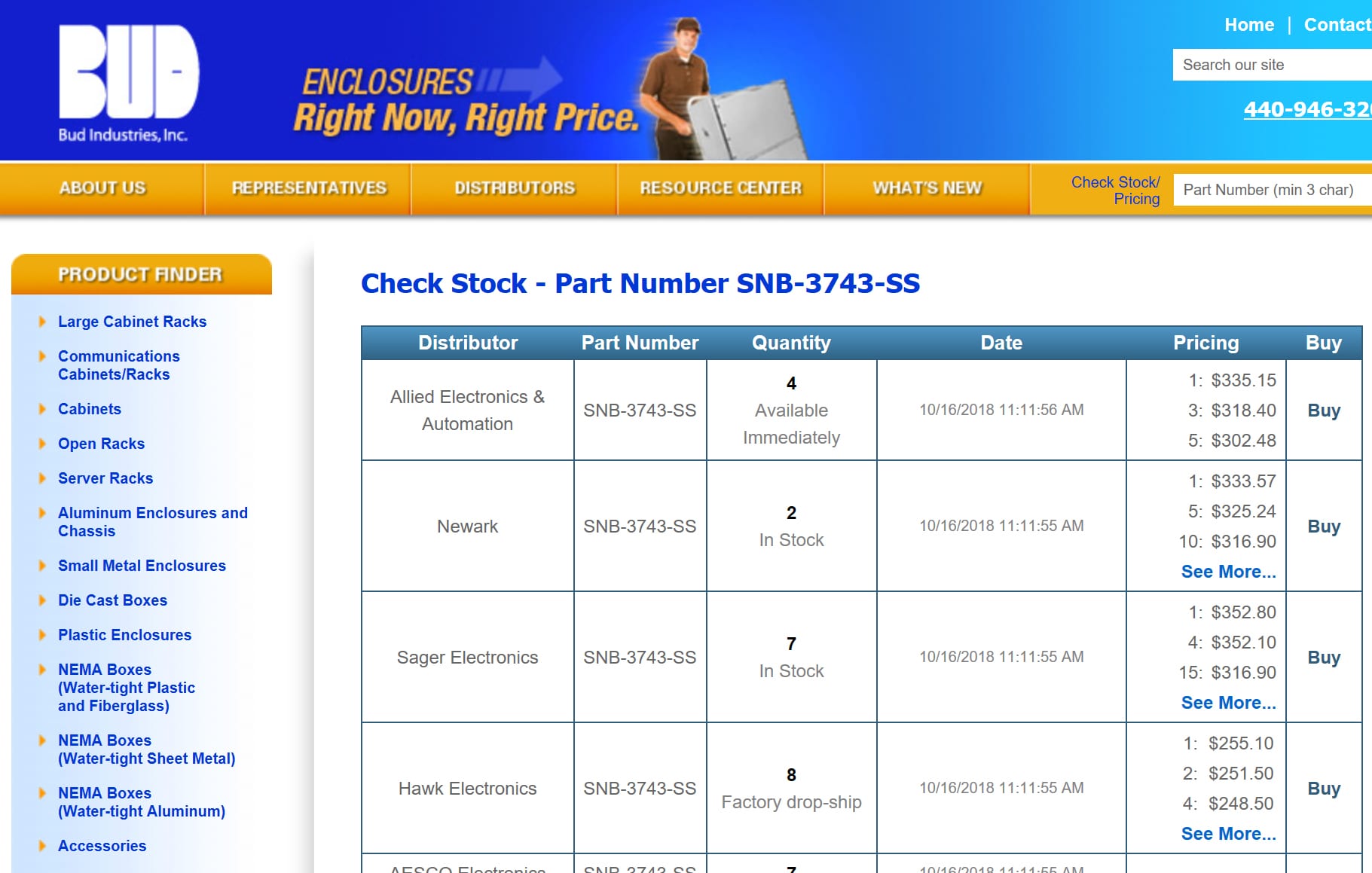 Bud's stock check page provides a quick method to get your electronic enclosure quickly.