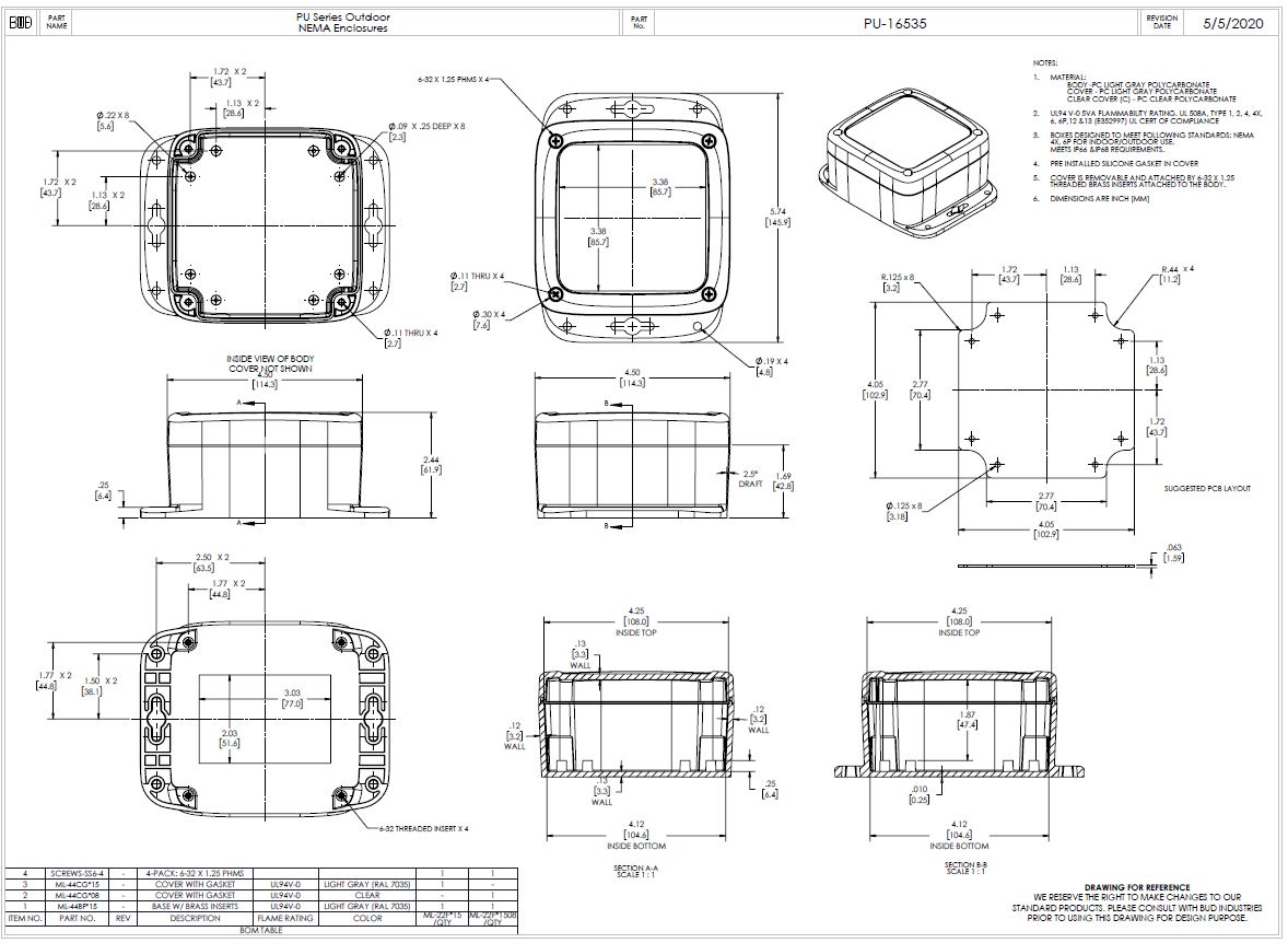 IP68/NEMA 6P Plastic Enclosure with Mounting Flanges and Clear Cover PU ...